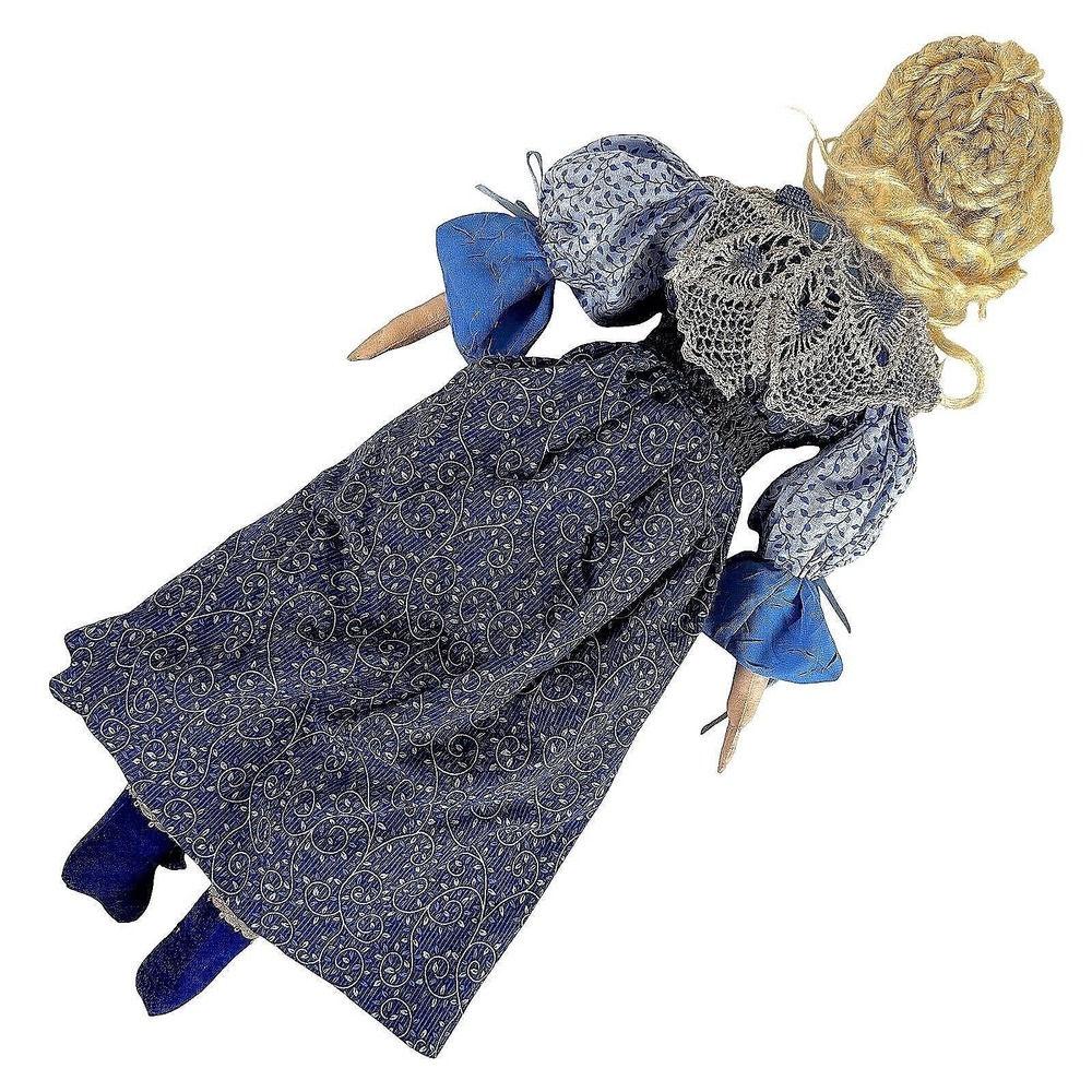 OOAK Czech Folk Art Cloth Doll 22.5" Handmade Signed Badruška Blue Dress - Picture 4 of 5